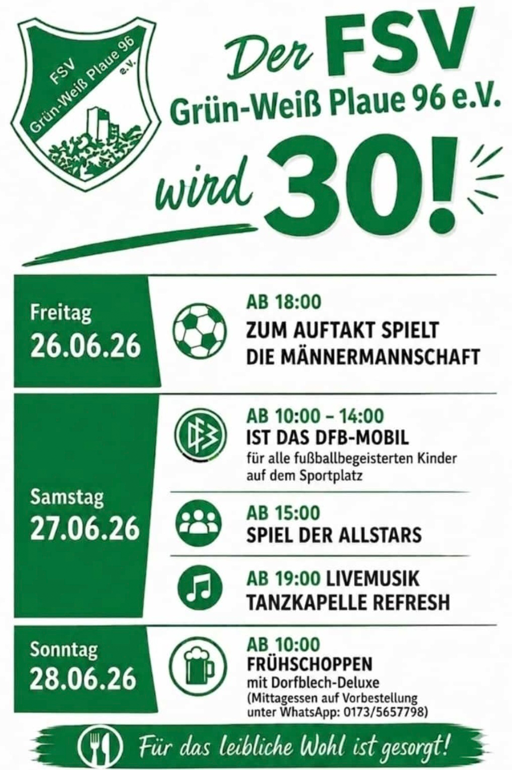 FSV Grün-Weiß Plaue 96 e. V. Feier mit uns!